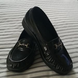 Black patent leather loafers